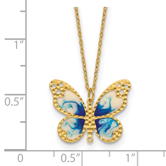 Herco 14K Polished Enameled Butterfly 16 Inch with 2 Inch Extension Necklace