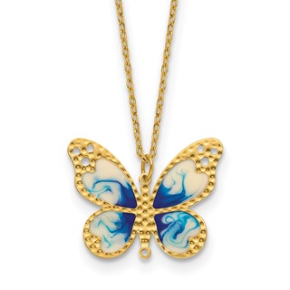 Herco 14K Polished Enameled Butterfly 16 Inch with 2 Inch Extension Necklace