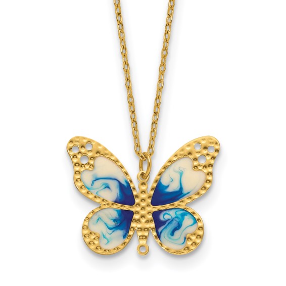 Herco 14K Polished Enameled Butterfly 16 Inch with 2 Inch Extension Necklace