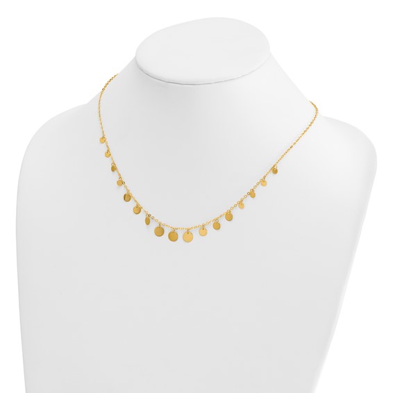 Herco 14K Polished Graduated Circle Disc Station 16 Inch with 2 Inch Extension Necklace