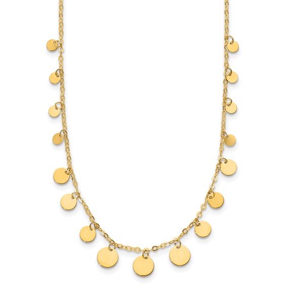 Herco 14K Polished Graduated Circle Disc Station 16 Inch with 2 Inch Extension Necklace