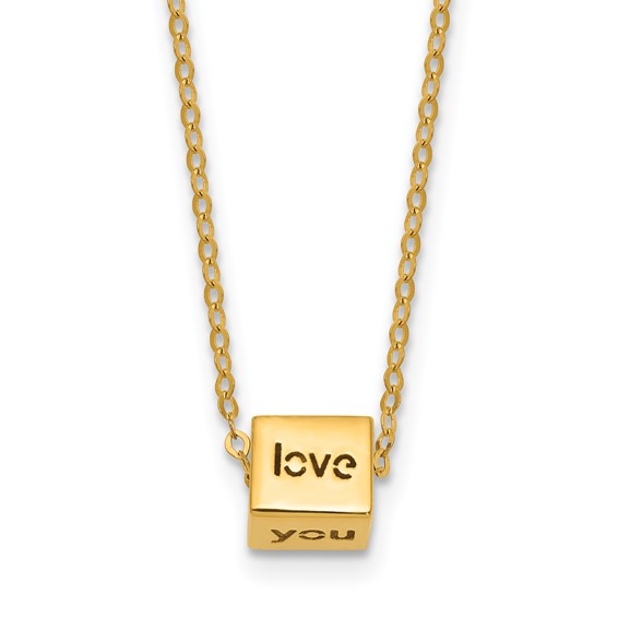 Herco 14K Gold I LOVE YOU with Heart Cube 18 inch Necklace