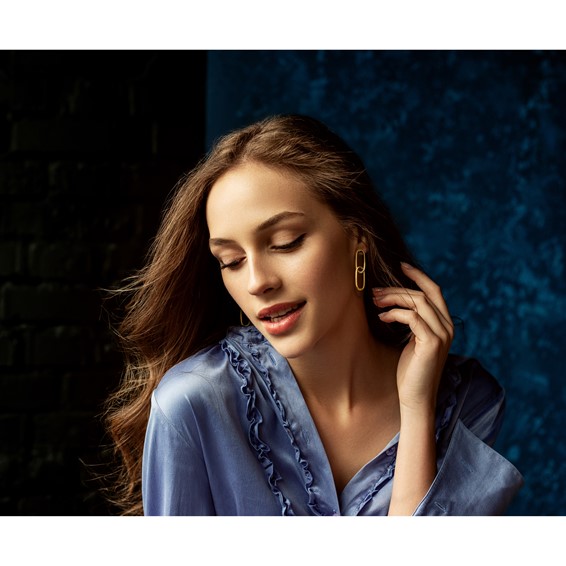 Herco 14K Polished Elongated Double Oval Link Post Dangle Earrings