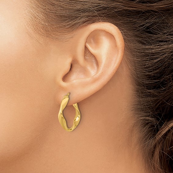 Herco 14K Polished and Twisted Small Round Hoop Earrings