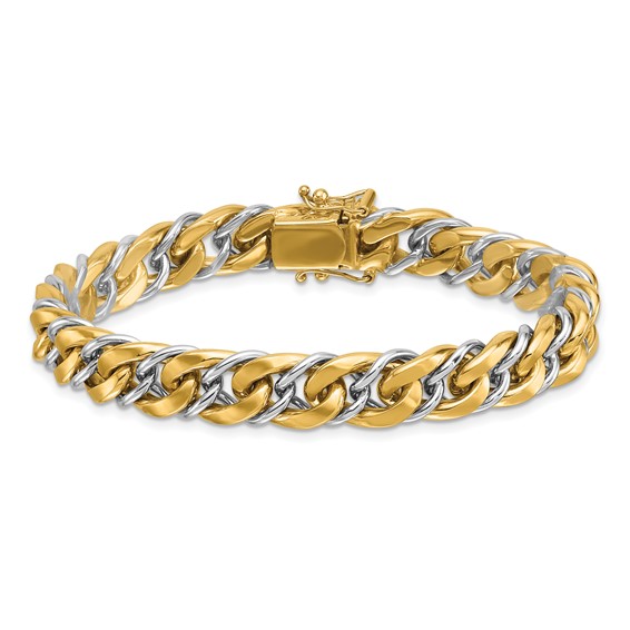 HERCO Gold 2 Tone Polished & Satin Elongated Curb Link Chain Bracelets