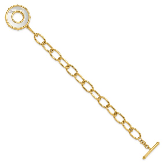 Herco 14K Polished Mother of Pearl Disc Oval Link Toggle Bracelet