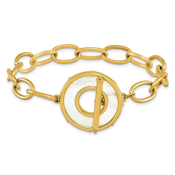 Herco 14K Polished Mother of Pearl Disc Oval Link Toggle Bracelet