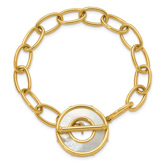 Herco 14K Polished Mother of Pearl Disc Oval Link Toggle Bracelet