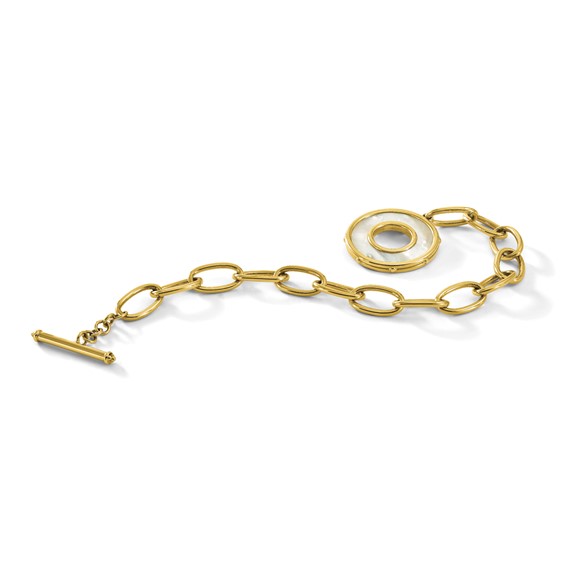 Herco 14K Polished Mother of Pearl Disc Oval Link Toggle Bracelet