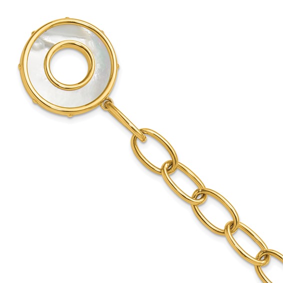 Herco 14K Polished Mother of Pearl Disc Oval Link Toggle Bracelet