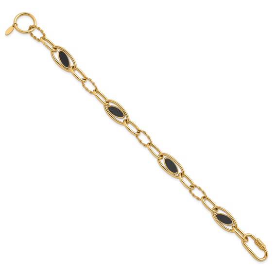 Herco 14K Polished & Twisted Onyx Oval Link Bracelet