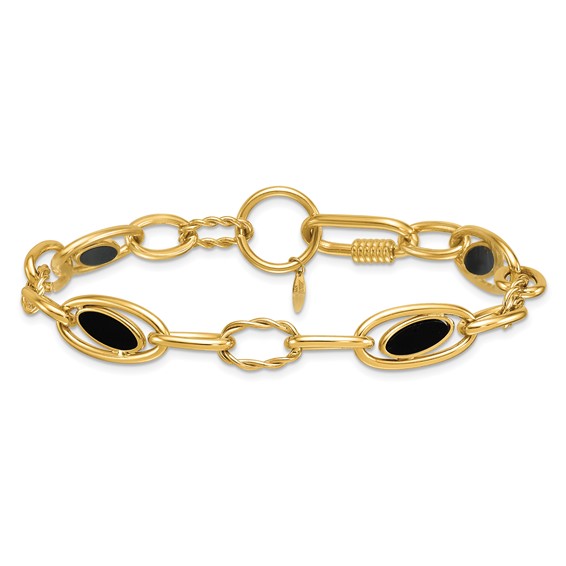 Herco 14K Polished & Twisted Onyx Oval Link Bracelet