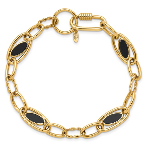 Herco 14K Polished & Twisted Onyx Oval Link Bracelet