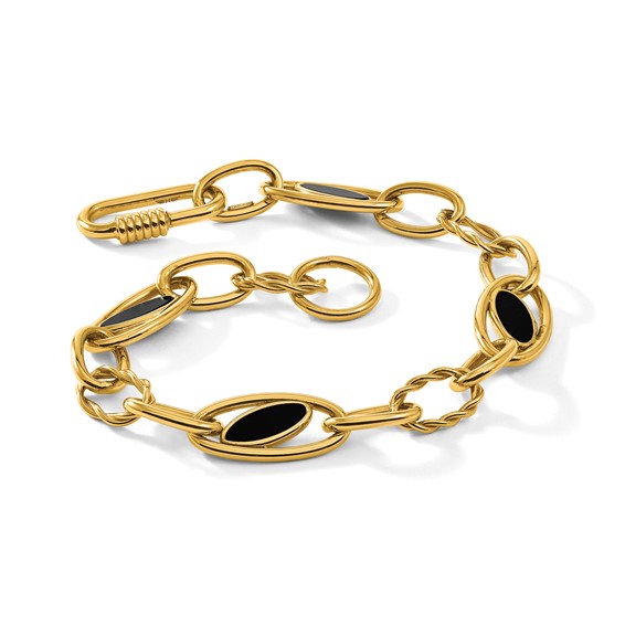 Herco 14K Polished & Twisted Onyx Oval Link Bracelet