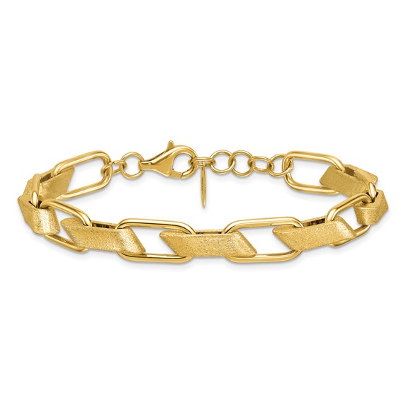 Herco 14K Polished and Brushed Fancy Link 7.25 Inch with .75 Inch Extension Bracelet