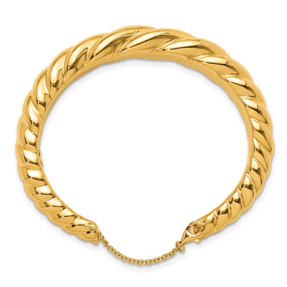 Herco 14K Polished and Twisted w/ Safety Chain Cuff Bangle
