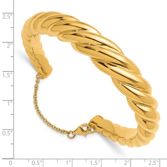 Herco 14K Polished and Twisted w/ Safety Chain Cuff Bangle