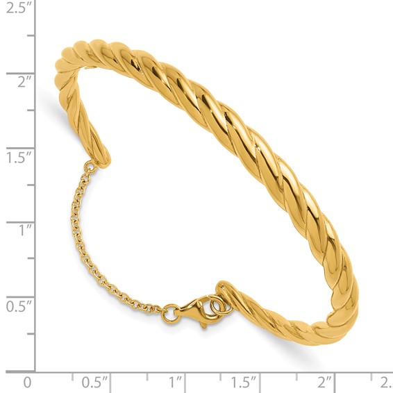 Herco 14K Polished and Twisted w/ Safety Chain Cuff Bangle