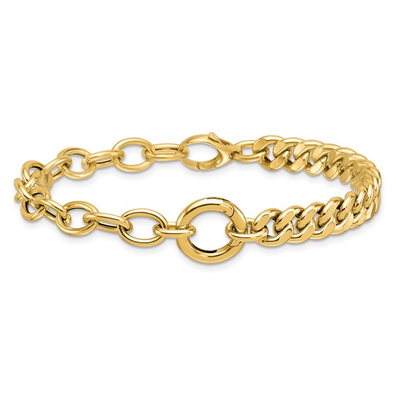 Herco 14K Polished Half Curb and Cable Link w/ Charm Holder Bracelet