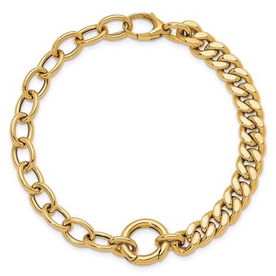 Herco 14K Polished Half Curb and Cable Link w/ Charm Holder Bracelet