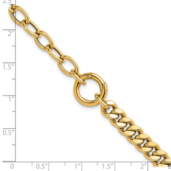 Herco 14K Polished Half Curb and Cable Link w/ Charm Holder Bracelet