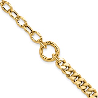 Herco 14K Polished Half Curb and Cable Link w/ Charm Holder Bracelet