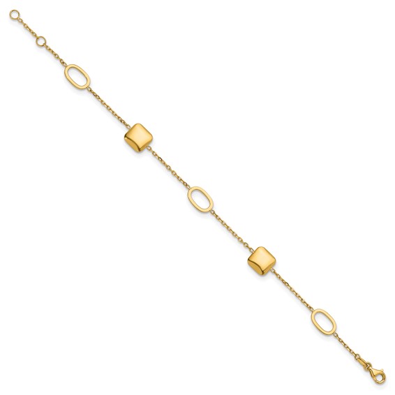 Herco 14K Polished Square and Oval Station 7 Inch with .5 Inch Extension Bracelet