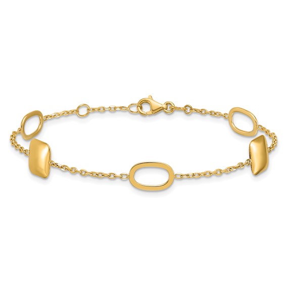 Herco 14K Polished Square and Oval Station 7 Inch with .5 Inch Extension Bracelet