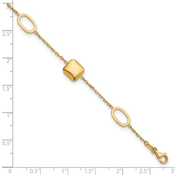 Herco 14K Polished Square and Oval Station 7 Inch with .5 Inch Extension Bracelet