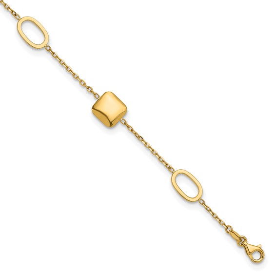 Herco 14K Polished Square and Oval Station 7 Inch with .5 Inch Extension Bracelet