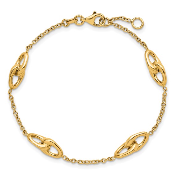 Herco 14K Polished Double Link Station 7 Inch with .5 Inch Extension Bracelet