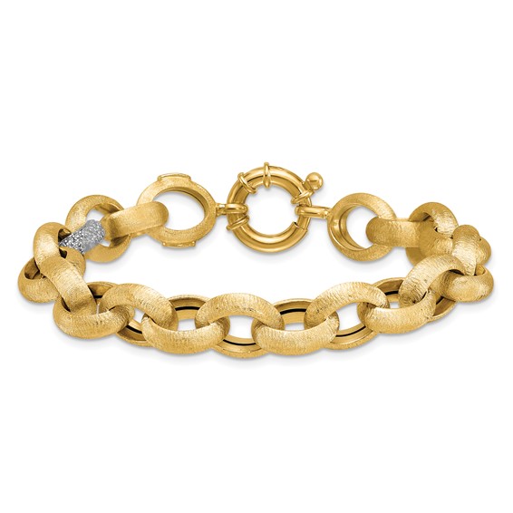 Herco 14K Polished and Brushed Diamond Cable Link Bracelets