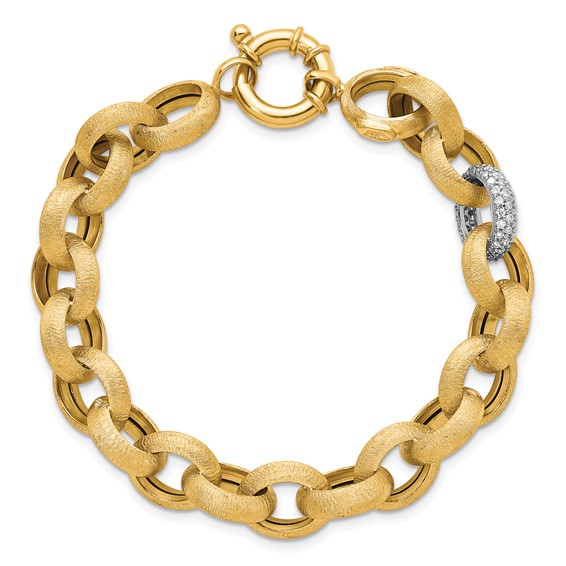 Herco 14K Polished and Brushed Diamond Cable Link Bracelets