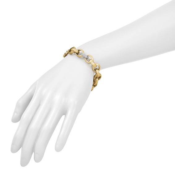 Herco 14K Polished and Brushed Diamond Cable Link Bracelets