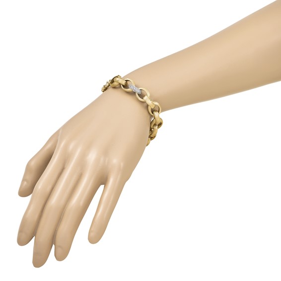 Herco 14K Polished and Brushed Diamond Cable Link Bracelets