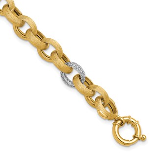 Herco 14K Polished and Brushed Diamond Cable Link Bracelets