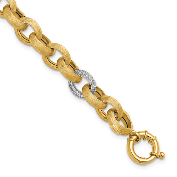 Herco 14K Polished and Brushed Diamond Cable Link Bracelets