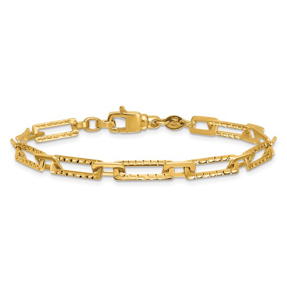 Herco 14K Polished/Diamond-cut Solid Fancy Rectangular Link Bracelet
