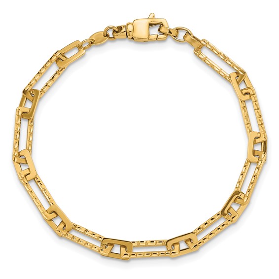 Herco 14K Polished/Diamond-cut Solid Fancy Rectangular Link Bracelet