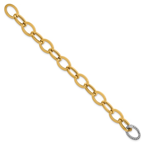 Herco 14K Two-tone Polished Diamond Fancy Oval Link Bracelet