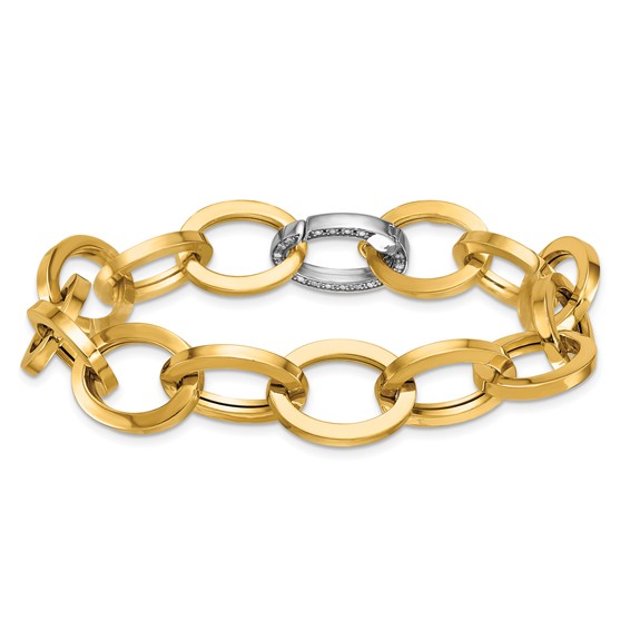 Herco 14K Two-tone Polished Diamond Fancy Oval Link Bracelet