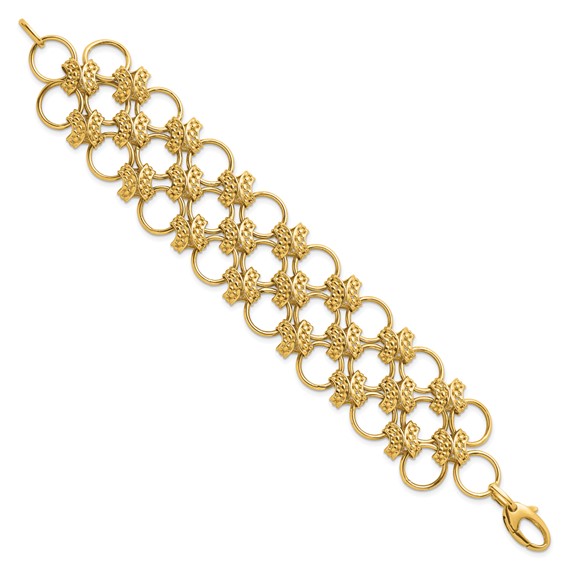 Herco 14K Polished and Textured Fancy Circle Link Bracelet