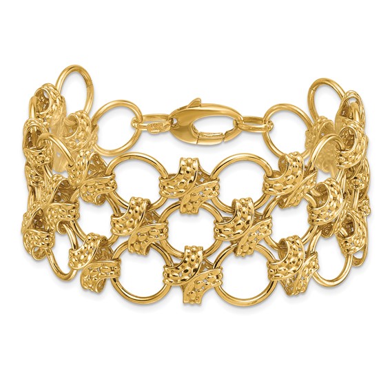 Herco 14K Polished and Textured Fancy Circle Link Bracelet