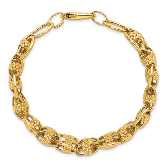 Herco 14K Polished and Textured Fancy Circle Link Bracelet
