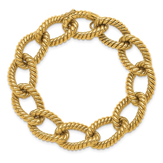 Herco 14K Polished and Twisted Oval Link Bracelet