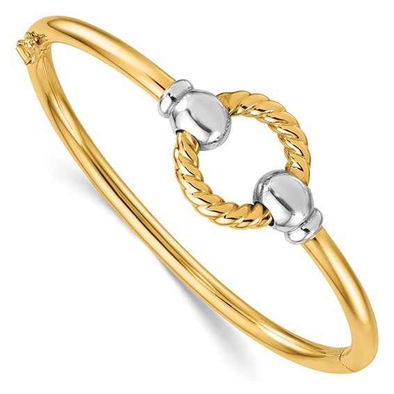 Herco 14K Two-tone Polished w/Twisted Circle Hinged Bangle