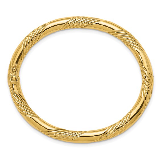Herco 14K Polished and Grooved Hinged Bangle