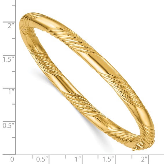 Herco 14K Polished and Grooved Hinged Bangle
