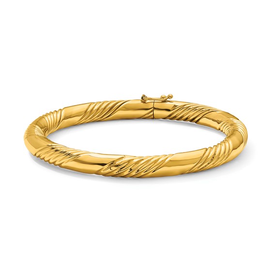 Herco 14K Polished and Grooved Hinged Bangle