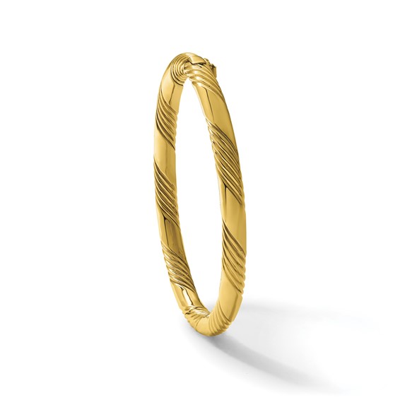 Herco 14K Polished and Grooved Hinged Bangle